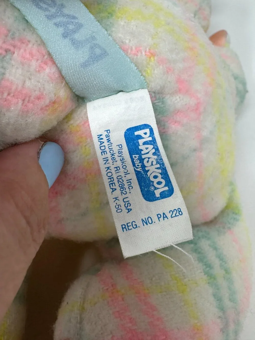 Vintage Playskool 1987 Blankies Bear Pastel Plaid Pink Satin Plush Lovey 5403